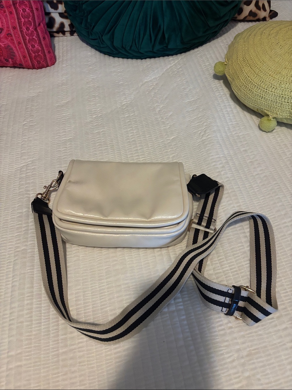 Universal Thread Cream Crossbody with Black-and-Cream Striped Strap